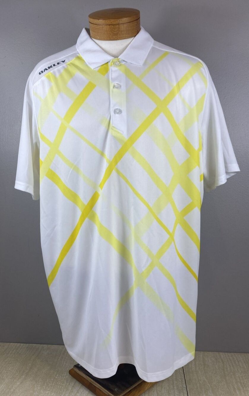 Oakley Engineered POLO Golf Shirt Mens 2XL White with Yellow Activewear HYDROLIX